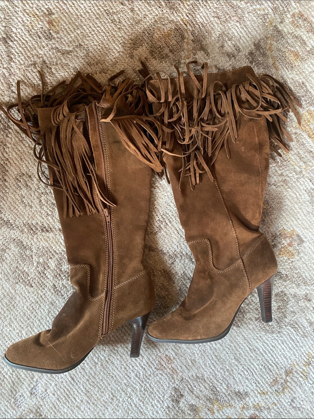 Nordstrom Brown Suede Fringe Knee Boots real leather